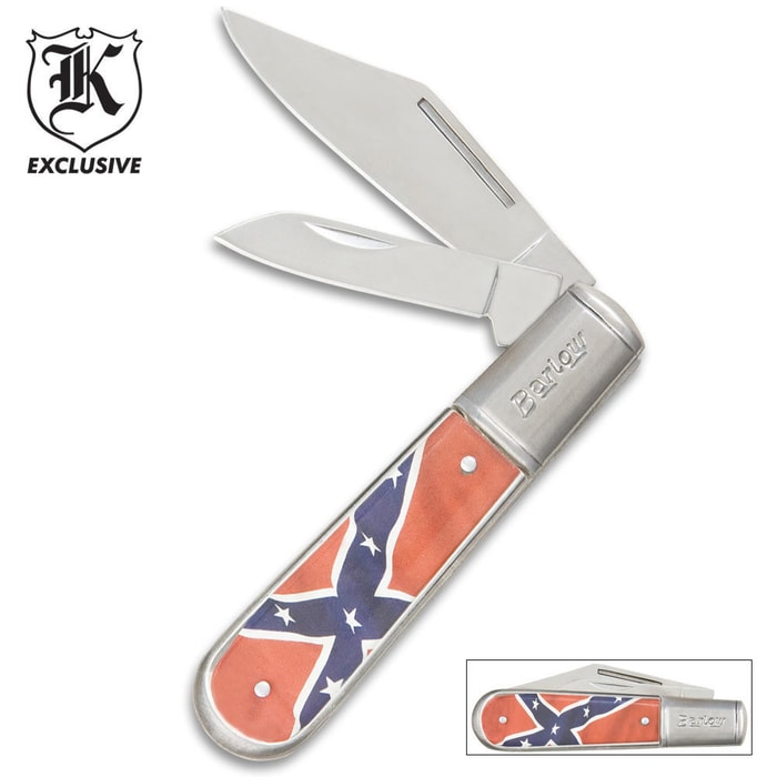 Two Blade Barlow Confederate Flag Pocket Knife