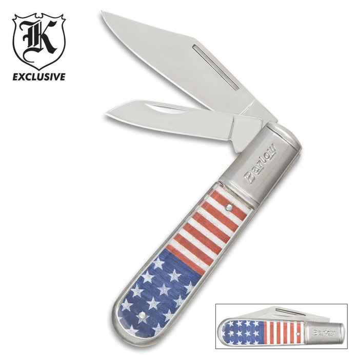 Two Blade Barlow American Flag Pocket Knife