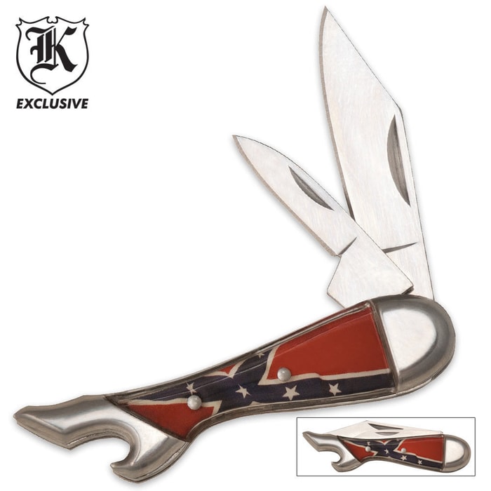 Two Blade Mini Leg Knife Confederate Flag