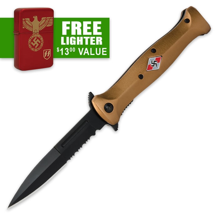 German Youth Brown Assisted-Open Folding Knife and Free Lighter