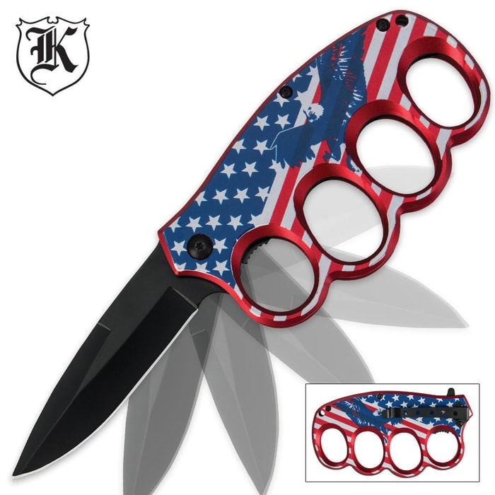 Eagle Flag Knuckle Guard Assisted Open Folding Trench Knife