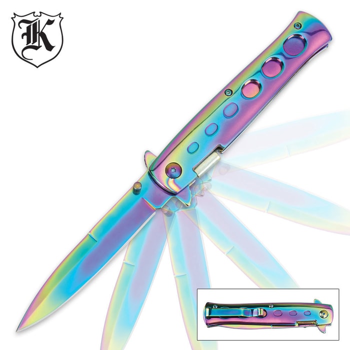 Rainbow Titanium Stiletto Assisted Opening Pocket Knife
