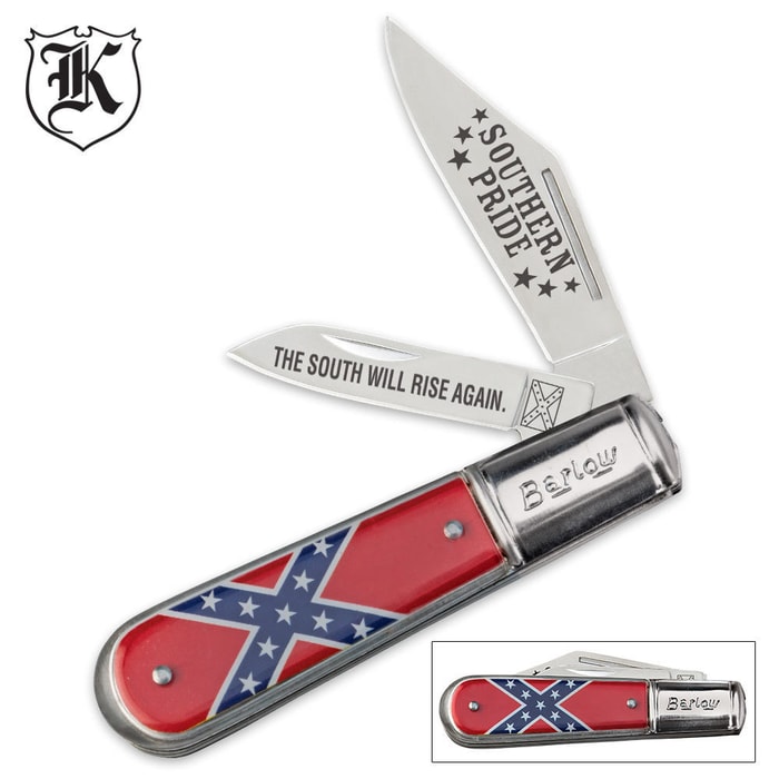Confederate Rebel Flag Barlow Pocket Knife