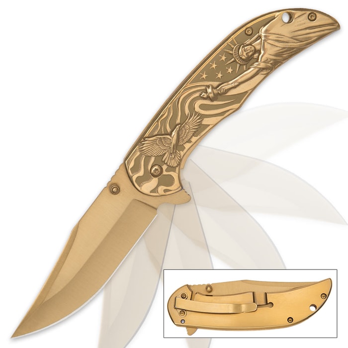 Statue of Liberty Gold Pocket Knife