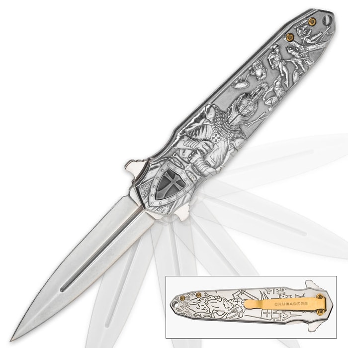 Crusader Blood Oath Assisted Opening Stiletto Pocket Knife - Silver-Colored Finish