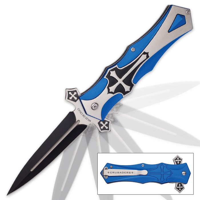 Crusaders Aluminum Assisted Opening Stiletto Pocket Knife - Blue