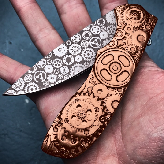 The Severance Engine - Steampunk Copper-Finished Assisted Opening Pocket Knife