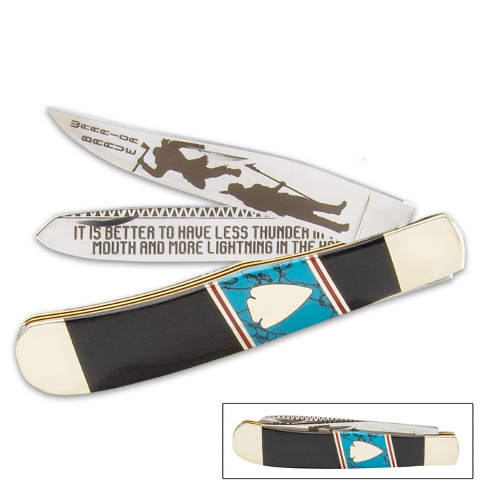 The Native American Trapper Pocket Knife is an attractive tribute to American culture and history