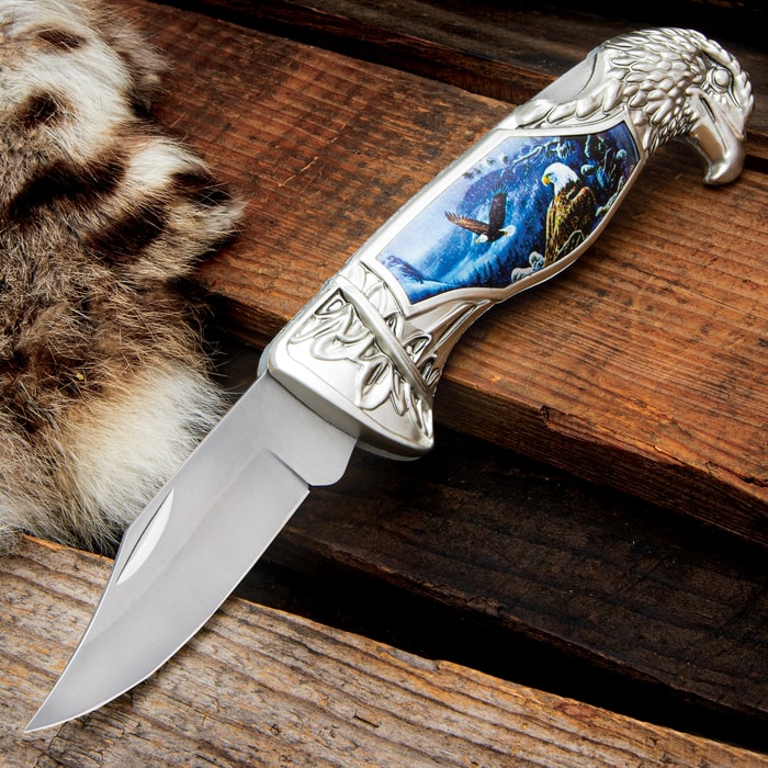 Brass Eagle Head Damascus Steel Blade