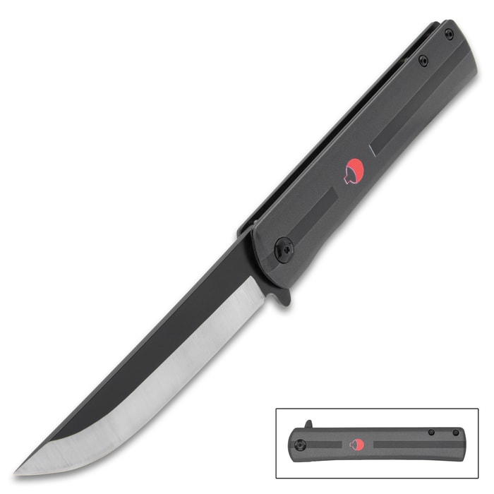 The Black Anime Assisted Opening Pocket Knife is 9” overall and 5” closed