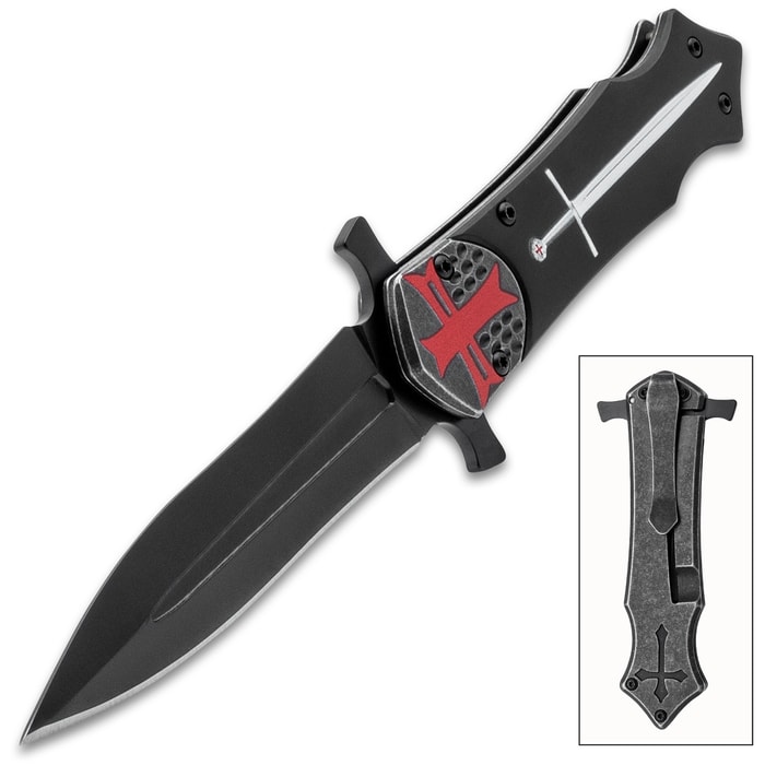 A view of the Crusaders Pocket Knife both open and closed