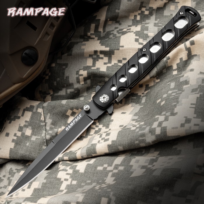 Full image of the Rampage Milano Pocket Knife opened.