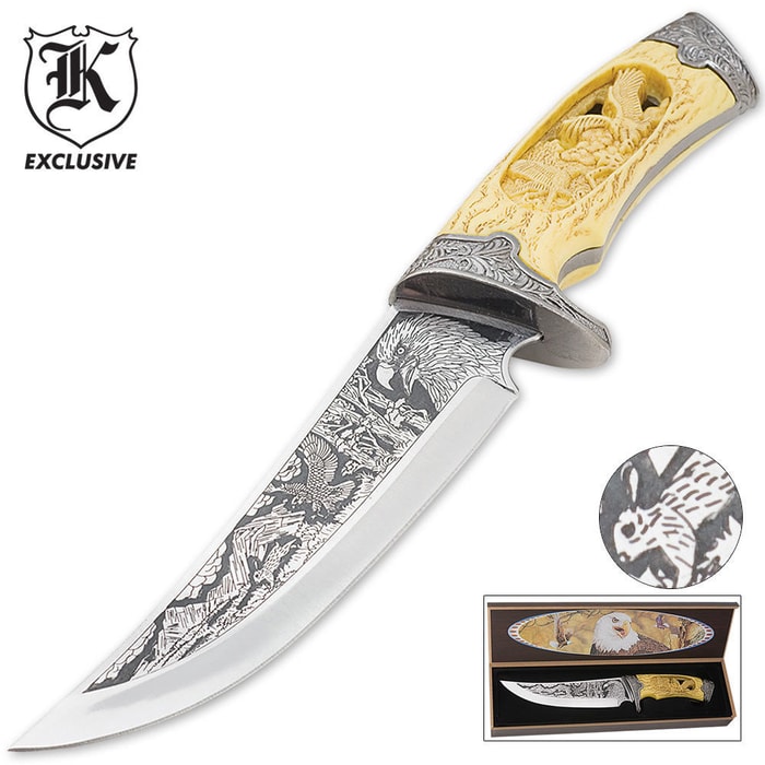 Custom Faux Ivory Wildlife Eagle Bowie Knife