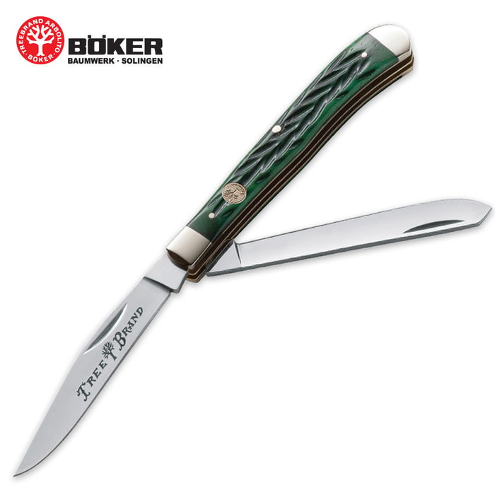 Boker Slim Line Trapper with Jigged Green Bone Pocket Knife