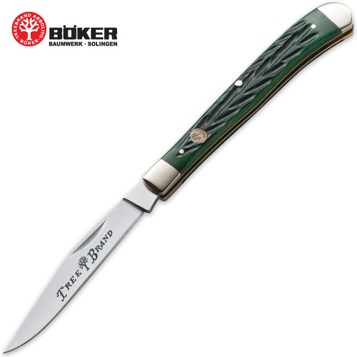 Boker Single Blade Slim Line Trapper with Green Bone Pocket Knife