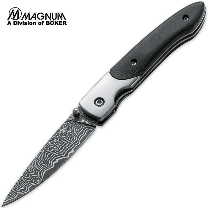 Magnum Senior Micarta Damascus Pocket Knife 