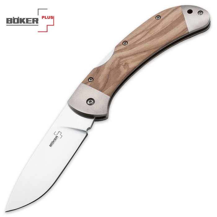 Boker Plus Olive Wood Lightweight Lockback Folding Pocket Knife
