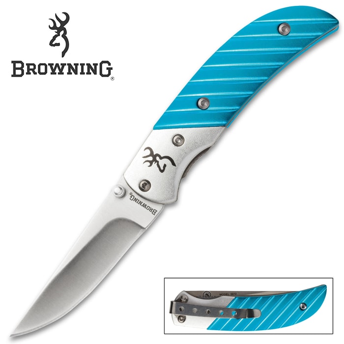 Browning Prism II Pocket Knife - Teal - 440A Stainless Steel - Anodized Aluminum - Buckmark, Pocket Clip, Thumb Studs, Liner Lock, Drop Point - Everyday Carry EDC Outdoors Hunting Fishing Camping