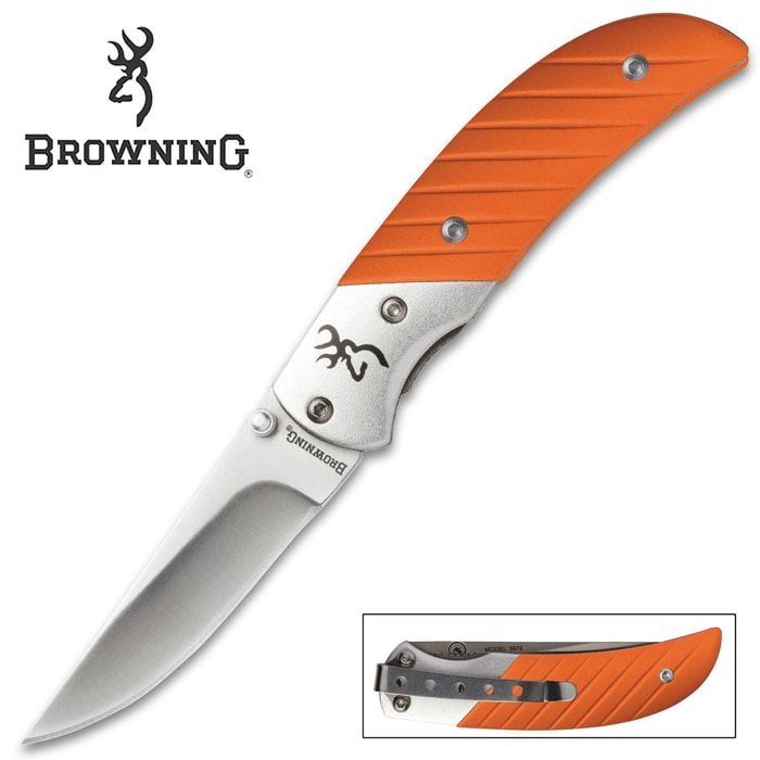 Browning Prism II Pocket Knife - Orange - 440A Stainless Steel - Anodized Aluminum - Buckmark, Pocket Clip, Thumb Studs, Liner Lock, Drop Point - Everyday Carry EDC Outdoors Hunting Fishing Camping