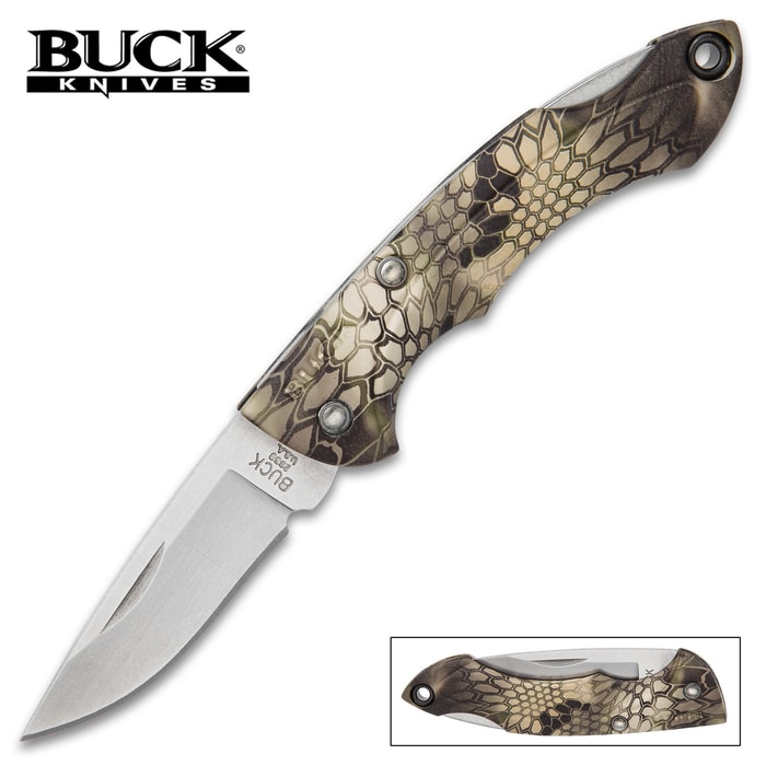 Buck Nano Bantam Kryptek Highlander Camo Pocket Knife - High Carbon Steel Blade, Glass Reinforced Nylon Handle, Lockback Design, Lanyard Hole