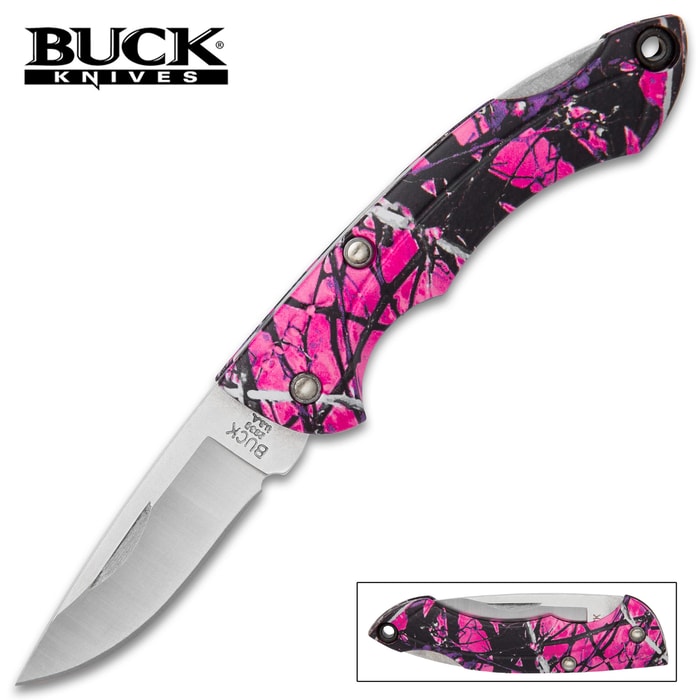 Buck Nano Bantam Muddy Girl Camo Pocket Knife - High Carbon Steel Blade, Glass Reinforced Nylon Handle, Lockback Design, Lanyard Hole