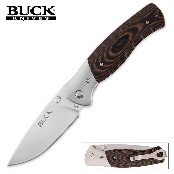 Buck Small Selkirk Pocket Knife With Contoured Micarta Handle