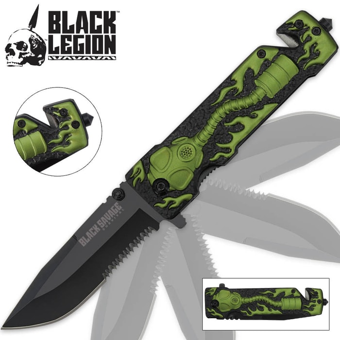 Black Legion Gas Mask Assisted Opening Pocket Knife