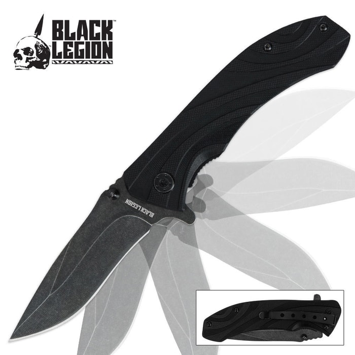 Black Legion Stone Washed G10 Pocket Knife Black 
