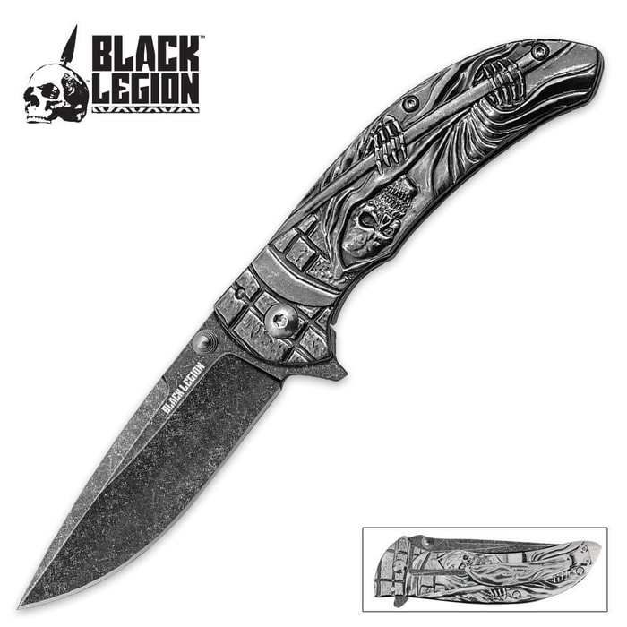 Black Legion Grim Reaper Stonewash Pocket Knife