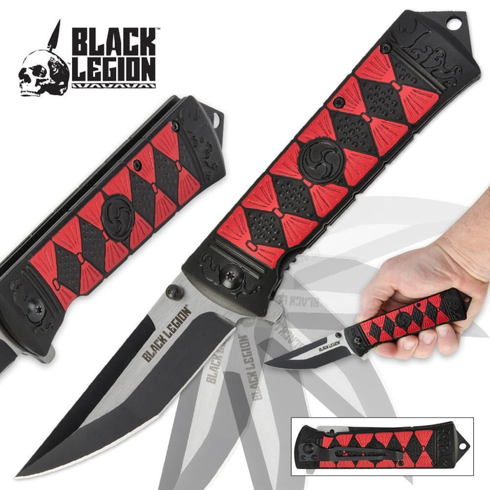 Black Legion Apocalypse Warrior Assisted-Open Red Folding Pocket Knife