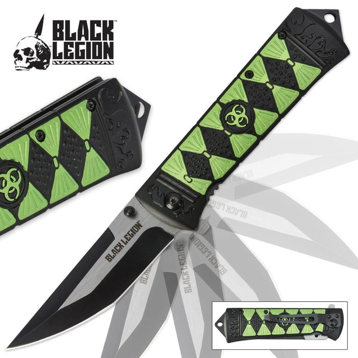 Black Legion Apocalypse Warrior Assisted-Open Green Folding Pocket Knife 