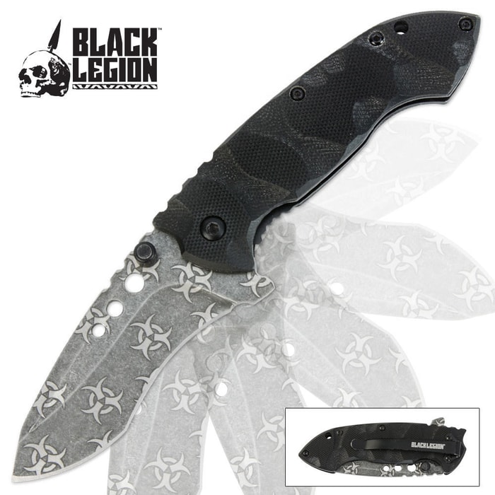Black Legion Undead Atomic Biohazard Folding Pocket Knife Black