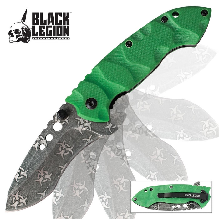 Black Legion Undead Atomic Biohazard Folding Pocket Knife Green