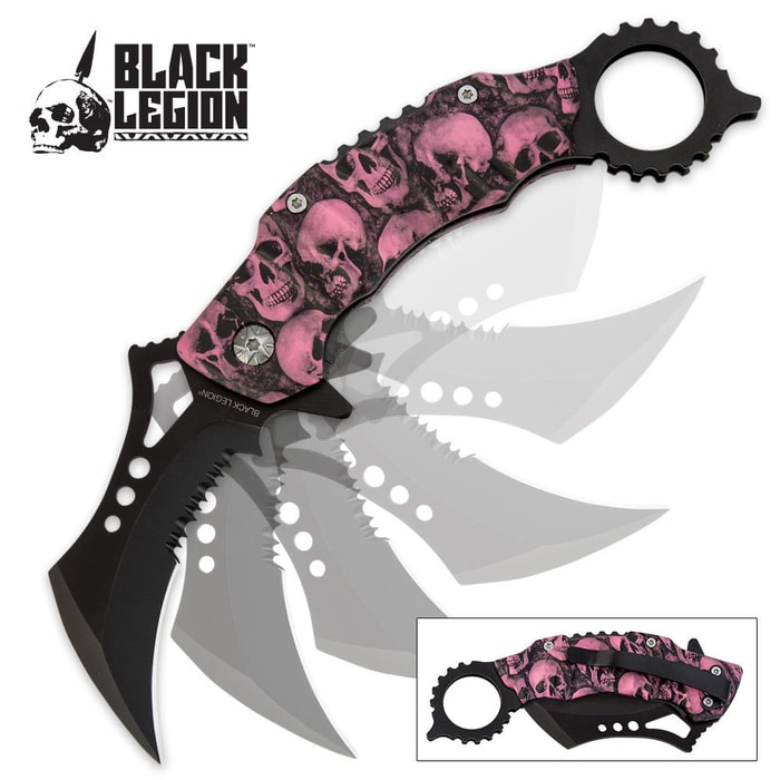 Black Legion Pink Skull Mayhem Folding Karambit Pocket Knife