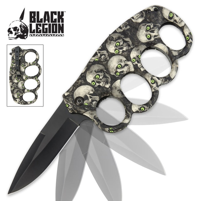 Black Legion Knuckle Guard Skull Mayhem Folding Knife