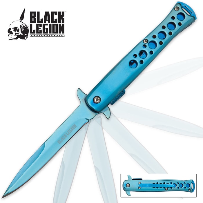 Black Legion Blue Titanium Assisted Opening Stiletto Knife