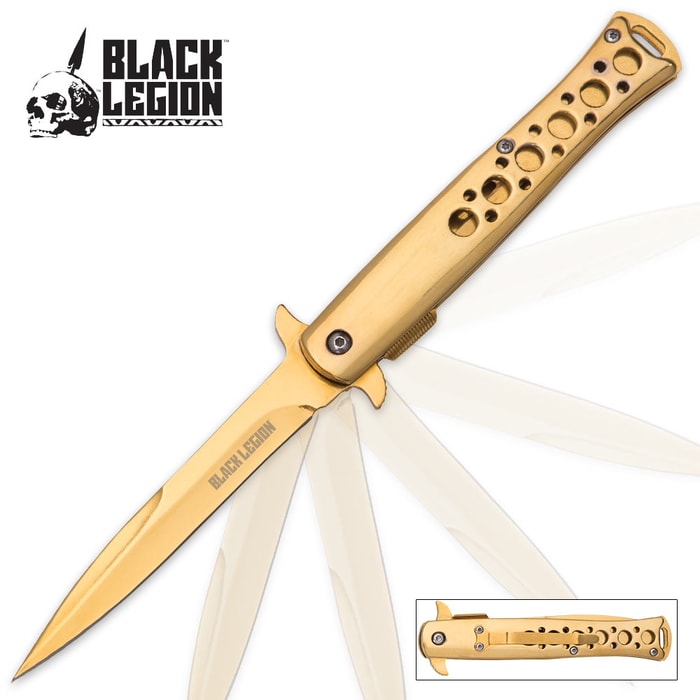 Black Legion Gold Titanium Assisted Opening Stiletto Knife