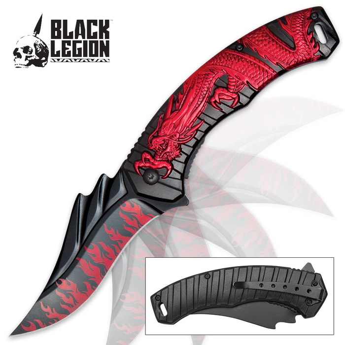Black Legion Red Dragonfire Assisted Opening Pocket Knife