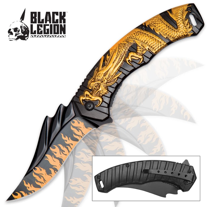 Black Legion Golden Dragonfire Assisted Opening Pocket Knife