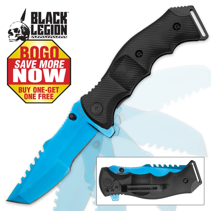 Black Legion Huntsman Blue Pocket Knife - BOGO