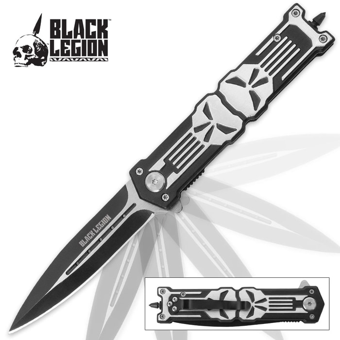 Black Legion "Dark Reflections" Punisher Skull Assisted Opening Pocket Knife