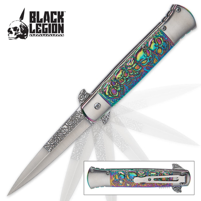 Black Legion Purgatorio Assisted Opening Stiletto Knife - Iridescent Rainbow