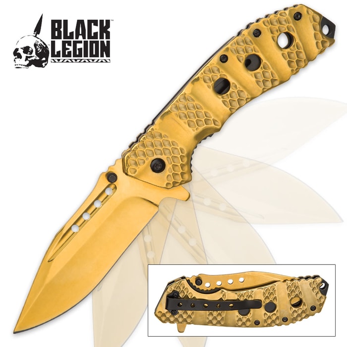 Black Legion Sulfide Assisted Opening Pocket Knife - Gold Finish
