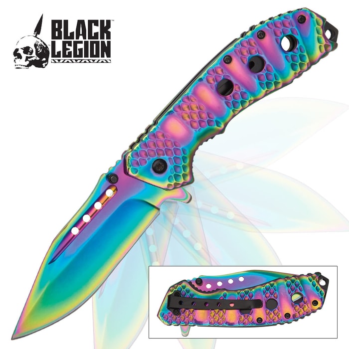 Black Legion Oxide Assisted Opening Pocket Knife - Rainbow Finish
