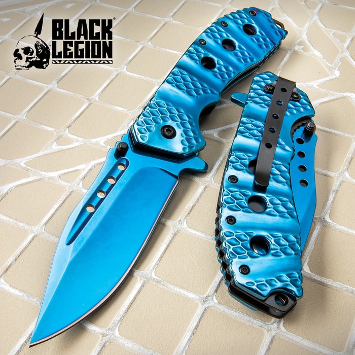 Black Legion Cyanide Assisted Opening Pocket Knife - Cobalt Blue Finish