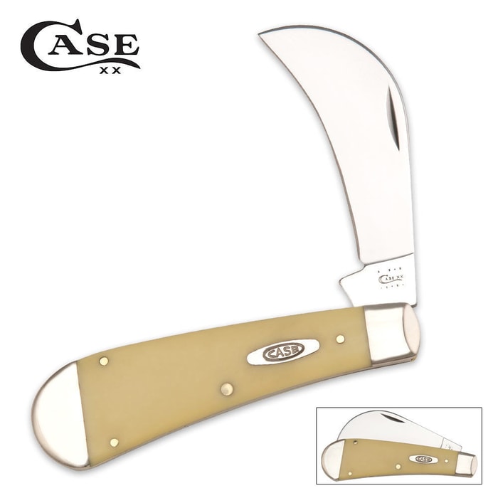 Case Hawkbill Pruner Yellow Synthetic Folding Knife
