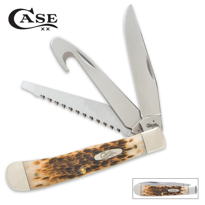 Case Amber Bone Hunter Trapper Folding Knife
