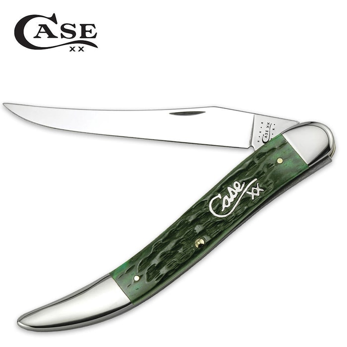 Case Silver Script Hunter Green Large Texas Toothpick Folding Knife