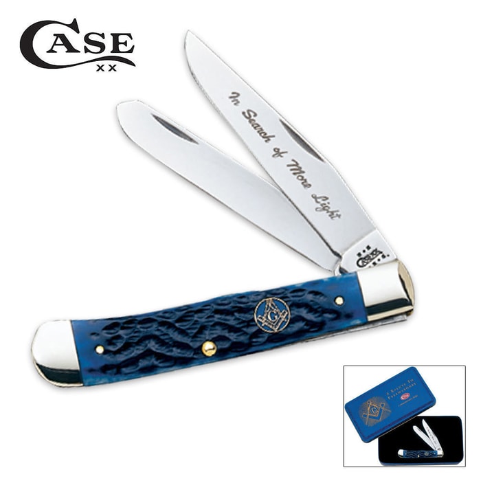 Case Blue Bone Masonic Trapper Folding Knife