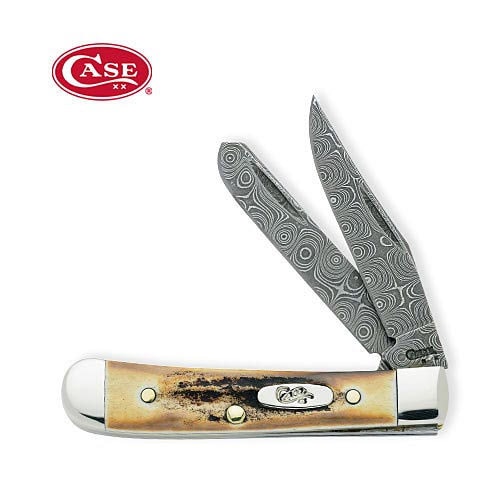 Case LE Stag Damascus Tiny Trapper Folding Knife